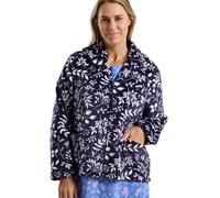 Marlon Women's Lucy Fleece Bed Jacket - Soft Short Robe with Peter Pan Collar, Long Sleeves & Button or Zip Closure - Cosy & Warm Loungewear, Deep Indigo, S