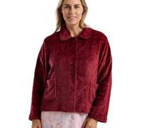 Marlon Women's Lucy Fleece Bed Jacket - Soft Short Robe with Peter Pan Collar, Long Sleeves & Button or Zip Closure - Cosy & Warm Loungewear, Swirl Claret, M