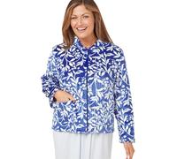 Marlon Women's Lucy Fleece Bed Jacket - Soft Short Robe with Peter Pan Collar, Long Sleeves & Button or Zip Closure - Cosy & Warm Loungewear, Navy Embossed, L