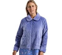 Marlon Women's Lucy Fleece Bed Jacket - Soft Short Robe with Peter Pan Collar, Long Sleeves & Button or Zip Closure - Cosy & Warm Loungewear, Faux Denim, M