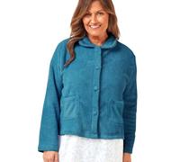 Marlon Women's Lucy Fleece Bed Jacket - Soft Short Robe with Peter Pan Collar, Long Sleeves & Button or Zip Closure - Cosy & Warm Loungewear, New Teal, 24-26