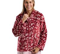 Marlon Women's Lucy Fleece Bed Jacket - Soft Short Robe with Peter Pan Collar, Long Sleeves & Button or Zip Closure - Cosy & Warm Loungewear, Deep Cherry, XL