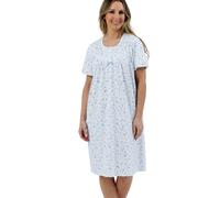 Marlon Women's Marcia Shorter Length 40" Pure Cotton Jersey Classic Nightie, Harvest Blue, 12-14