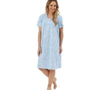 Marlon Women's Marcia Shorter Length 40" Pure Cotton Jersey Classic Nightie, Linear Blue, 8-10
