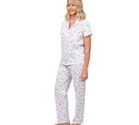 Marlon Women's Martilla 100% Cotton Butterfly Print Jersey Revere Collar Pajama Set, Pink, 8-10