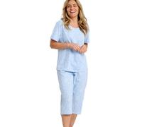 Marlon Women's Maura Soft Knitted Cropped Pyjama, Dotty Floral Blue, 12-14