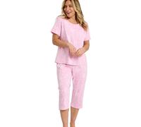 Marlon Women's Maura Soft Knitted Cropped Pyjama, Dotty Floral Pink, 16-18