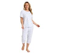 Marlon Women's Maura Soft Knitted Cropped Pyjama, Spring Garden Blue, 8-10