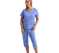 Marlon Womens Maura Soft Knitted Short Sleeve Cropped Pyjama, Autumn Leaf Blue, 16-18