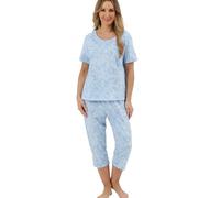 Marlon Womens Maura Soft Knitted Short Sleeve Cropped Pyjama, Linear Blue, 16-18