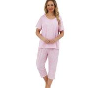 Marlon Womens Maura Soft Knitted Short Sleeve Cropped Pyjama, Linear Pink, 16-18