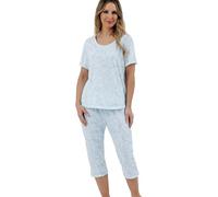 Marlon Womens Maura Soft Knitted Short Sleeve Cropped Pyjama, Sketchy Blue, 12-14