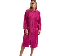 Marlon Womens Ramona Cosy Coral Fleece Housecoat - Soft & Warm Robe With Button or Zip Closure, Neat Collar & Pockets, Raspberry Zip, 24-26