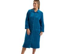Marlon Womens Ramona Cosy Coral Fleece Housecoat - Soft & Warm Robe With Button or Zip Closure, Peter Pan Collar & Pockets, Teal, 20-22