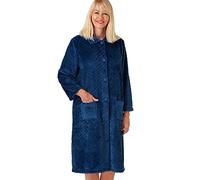 Marlon Women's Sabrina Button Through Embossed Fleece Dressing Gown, Ocean Blue, 12-14