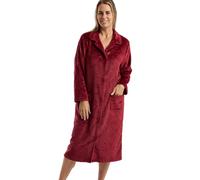 Marlon Women's Sabrina Button Through Embossed Fleece Dressing Gown - Soft & Cosy Housecoat With Pockets, Claret Swirl, L