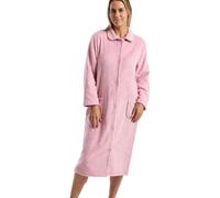 Marlon Women's Sabrina Button Through Embossed Fleece Dressing Gown - Soft & Cosy Housecoat With Pockets, Rose Swirl, L