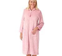 Marlon Womens Serena Zip Front Embossed Fleece Housecoat, Dusky Pink, 12-14