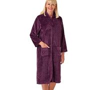Marlon Womens Serena Zip Front Embossed Fleece Housecoat, Orchid, 12-14