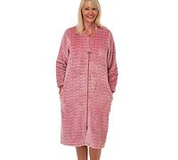Marlon Womens Serena Zip Front Embossed Fleece Housecoat, Rose, 16-18