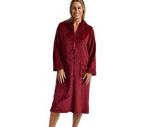 Marlon Womens Serena Zip Front Embossed Fleece Housecoat Zip Up Bath Robe, Claret Swirl, L