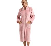 Marlon Womens Serena Zip Front Embossed Fleece Housecoat Zip Up Bath Robe, Faux Rose, S