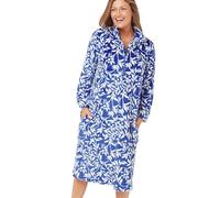 Marlon Womens Serena Zip Front Embossed Fleece Housecoat Zip Up Bath Robe, Navy, M