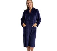 Marlon Womens Serena Zip Front Embossed Fleece Housecoat Zip Up Bath Robe, Navy Swirl, S