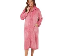 Marlon Womens Serena Zip Front Embossed Fleece Housecoat Zip Up Bath Robe, Pink, 8-10