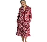 Marlon Womens Serena Zip Front Printed Fleece Housecoat Zip Up Bath Robe, Deep Cherry, XL