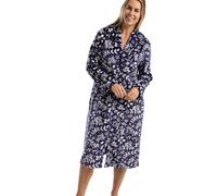 Marlon Womens Serena Zip Front Printed Fleece Housecoat Zip Up Bath Robe, Deep Indigo, M