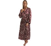 Marlon Womens Vara Piped Floral Printed Satin Long Robe, Deep Cherry, 10-12