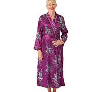 Marlon Womens Vara Piped Floral Printed Satin Long Robe, Fuchsia, 18-20