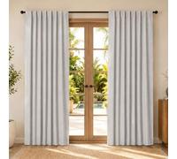 MARLOW 100% Blackout Curtains for Bedroom & Living Room - Thermal Insulated Noise Reducing Pencil Pleat Curtains, Linen-Look Fabric, Back Tab/Rod Pocket/Rings, 46" W x 72" L, 2 Panels, White