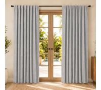 MARLOW 100% Blackout Curtains for Bedroom & Living Room - Thermal Insulated Noise Reducing Pencil Pleat Curtains, Linen-Look Fabric, Back Tab/Rod Pocket/Rings, 52" W x 84" L, 2 Panels, Grey