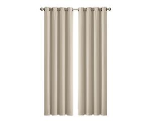 Marlow 2PC Thermal Blackout Blockout Curtains Eyelet Ring Top Thick Sun Block - 117cm x 183cm - Beige