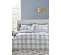 Bianca Marlow Check 200 Thread Count Cotton Percale Reversible Double Duvet Cover Set with Pillowcases Blue