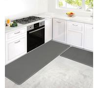 MARLOW Kitchen Rugs, PU Kitchen Mats Set 2 Piece, Anti Fatigue Kitchen Mats, Cushioned Runner Rug, Thick Waterproof Non-Skid Ergonomic Comfort Foam Rugs, for Sink Laundry, Grey, 44x74cm+44x150cm