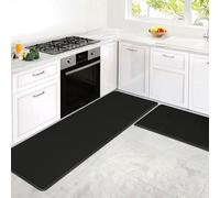 MARLOW Kitchen Rugs, PU Kitchen Msts Set 2 Piece, Anti Fatigue Kitchen Mats, Cushioned Runner Rug, Thick Waterproof Non-Skid Ergonomic Comfort Foam Rugs, for Sink Laundry, Black, 44x74cm+44x150cm