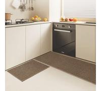 MARLOW Kitchen Rugs, Woven Kitchen Msts Set 2 Piece, Cushioned Non Slip for Kitchen Floor, Absorbent Entrance Runner Rug for Bedroom, Rubber Backing, Comfort Standing Mats, Brown, 45x70cm+45x150cm