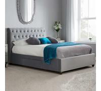 marlowe fabric double bed with 2 drawers in grey