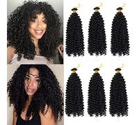 Marlybob Crochet Braids Hair Extension 14 Inch Deep Water Wave Braiding Hair Kinky Curly Afro Jerry Curl Marley Bob Twist Braid Hairpiece Synthetic Hair Extension 3 Bundles Natural Black
