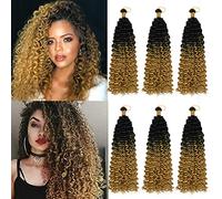 Marlybob Crochet Braids Hair Extension 14 Inch Deep Water Wave Braiding Hair Kinky Curly Afro Jerry Curl Marley Bob Twist Braid Hairpiece Synthetic Hair Extension 1 Bundle Black to Golden
