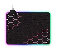 MARMODAY RGB Gaming Hexagon Pattern Mouse Pad, Led Smooth Mouse Pad, Anti-Slip Rubber Base, Stitched Edges, Water-Proof, for Office/Home/Gaming (11.8 x 13.7 x 0.1 Inch)