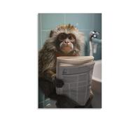 Marmoset Monkey Sitting on The Toilet Reading A Newspaper Poster Funny Bathroom Wall Art Funny Monkey Poster Posters For Toilet Canvas Poster Wall Art Decor Print Picture Paintings for Living Room Bed