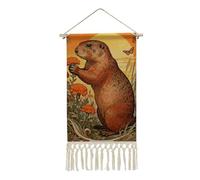 Marmot Marigold Patch Poster Hanger Frame, Long Vertical Wall Hanging Vintage Tapestry with Tassel, Room Decor, Hanging Cotton Linen Framed Wall Art Decor for Home, 10x19.6 Inch