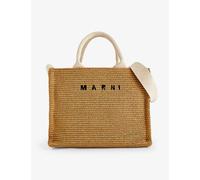 Marni Womens Raw Sien/tural Logo-embroidered Cotton-blend Tote Bag 24x32x14cm