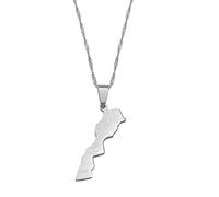 Maroc Map & Cities Name Pendant Necklace Gold Men Morocco Map Chain Necklace, 60cm Thin Chain, Copper, Agate