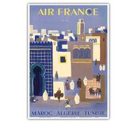Maroc (Morocco) Algerie (Algeria) Tunisie (Tunisia) - France - Vintage Airline Travel Poster by Bernard Villemot c.1952 - Master Art Print 10in x 14in
