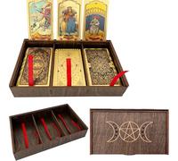 Marolen 3 Tarot Deck Storage Box with Moon Phase Design - Tarot Card Holder Stand for Cards, Crystals & Herbs - Tarot Accessories Organizer - Tarot Table Decor - Unique Gift for Tarot Lovers